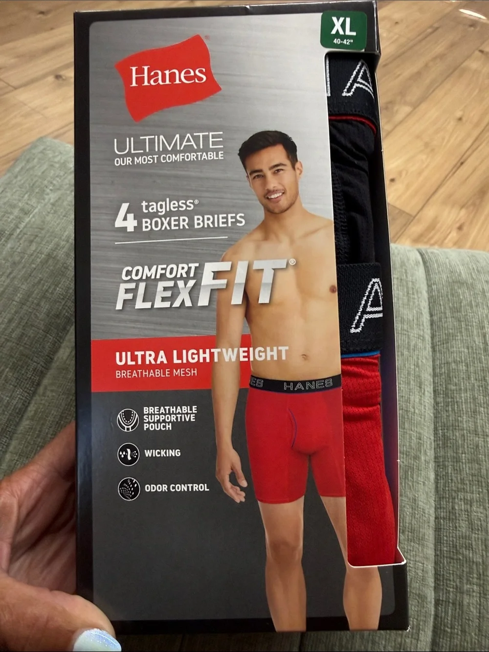 Hanes Ultimate Comfort FlexFit Ultra Lightweight Red & Black Boxer Briefs - XL